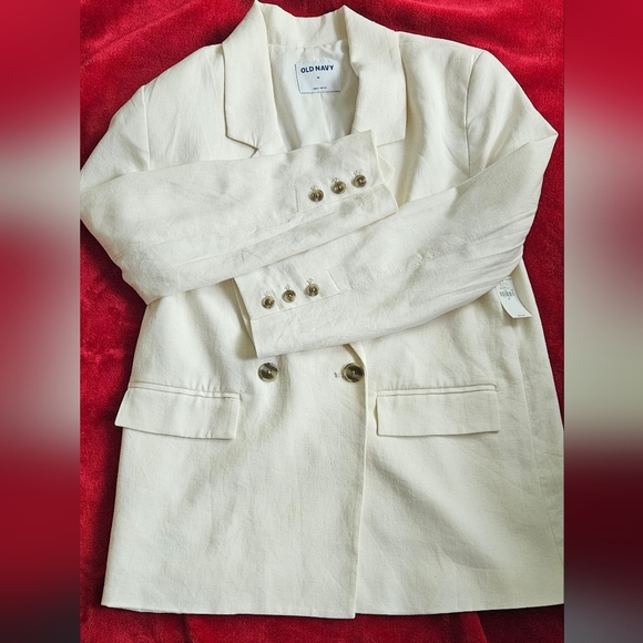 Old Navy - NWT - Cream Double Breasted Blazer with Button Details - Size Medium - Picture 6 of 12
